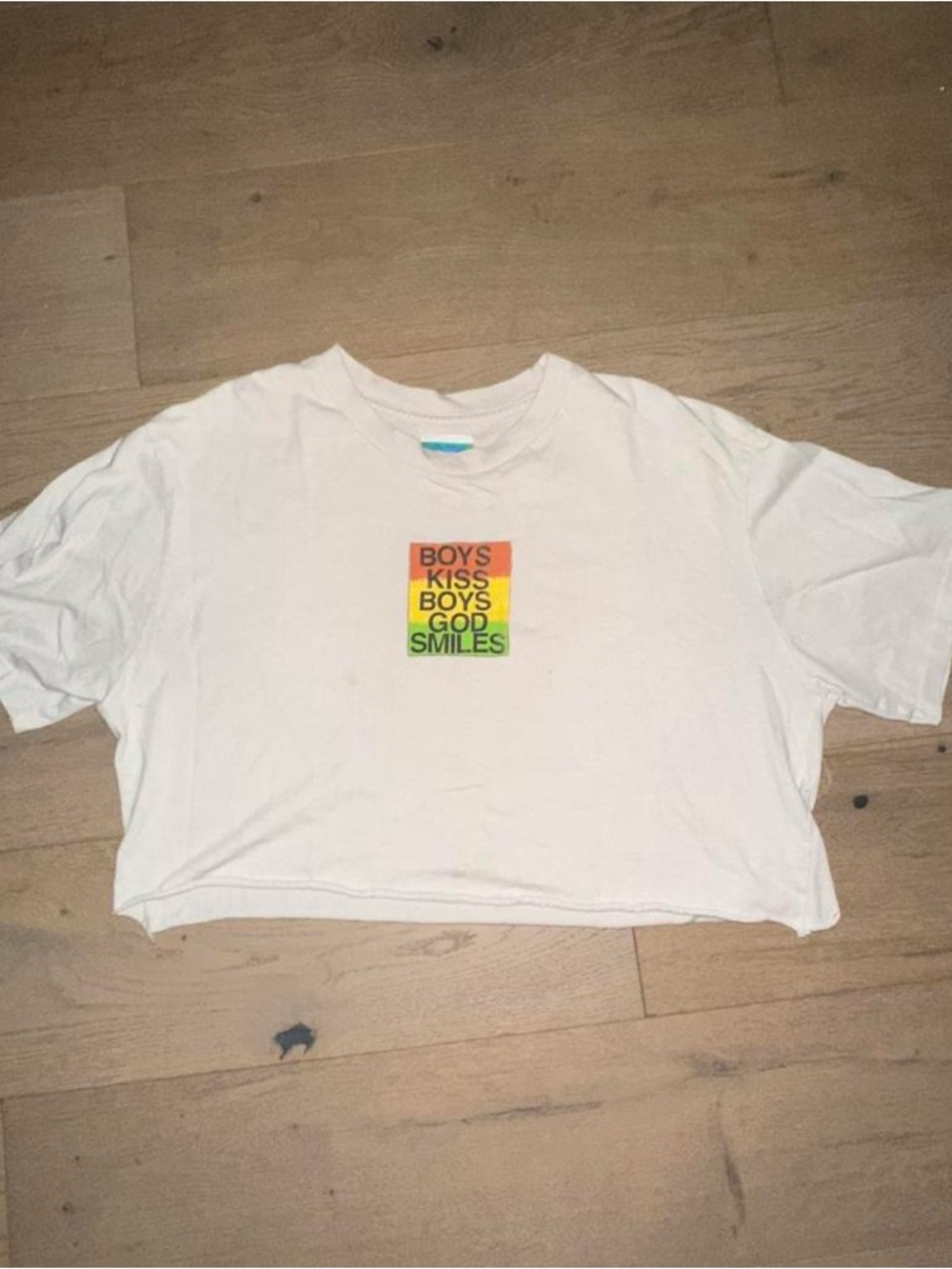 unif boys kiss boys god smiles white diy hand cropped crop top tee